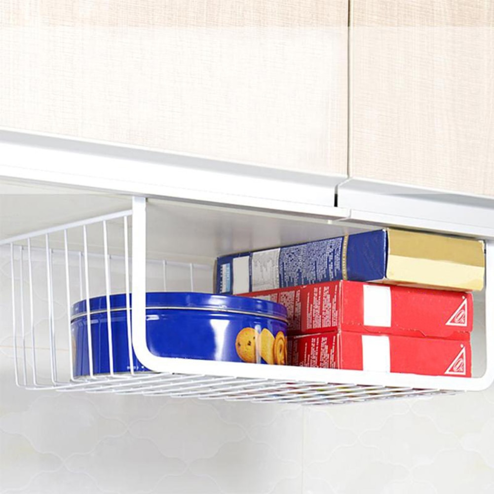 Space Saving Metal Basket Storage Rack Under Cupboard Wardrobe Desk Multi Function Storage Basket Shelf Clothing Hanging Hol