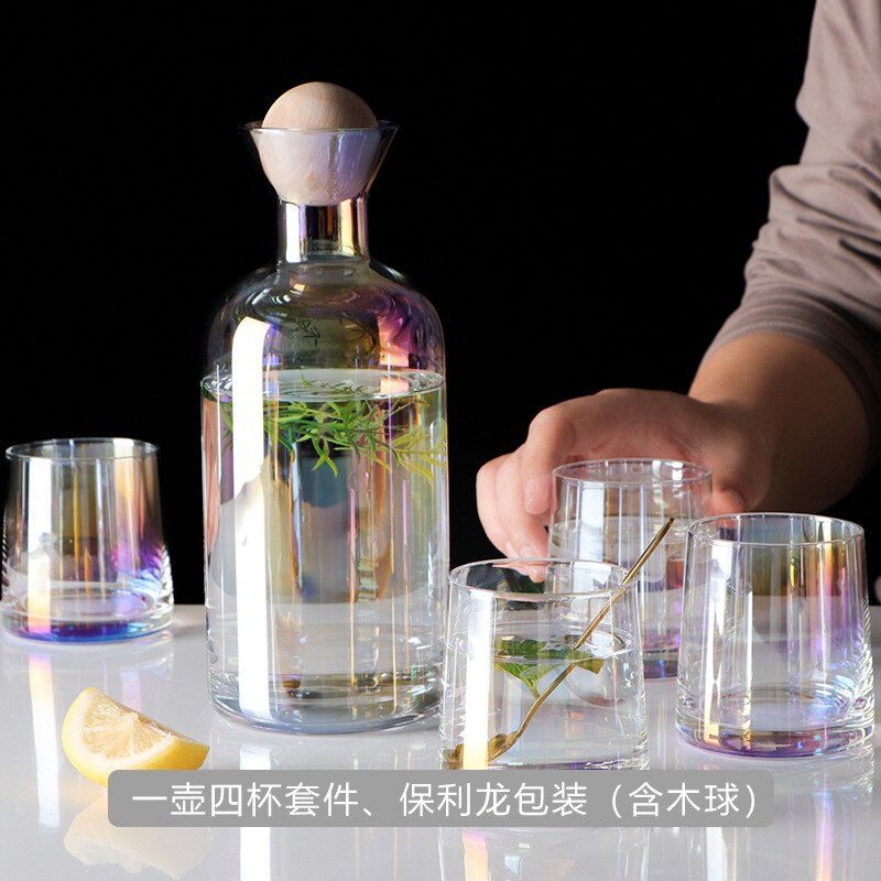 Glazen Karaf Water Pitcher Met Houten Deksel Koude Dranken Thee Kruik Huishoudelijke Drinkware Helder Water Fles: as picture1