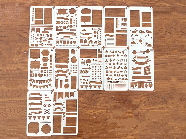 12pcs Bullet Journal Stencil Set Plastic Planner DIY Drawing Template Diary Planner Journal Notebook Diary Scrapbook: Default Title
