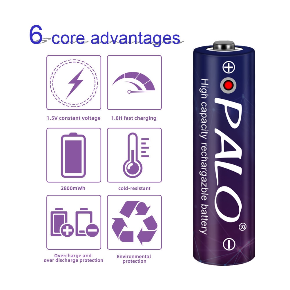 Palo 2-8 Stuks 1.5V 2800mWh Aa Li-Ion Lithium Batterij 1.5V Aa Oplaadbare Batterij Voor Camera Speelgoed + Usb Battery Charger Case