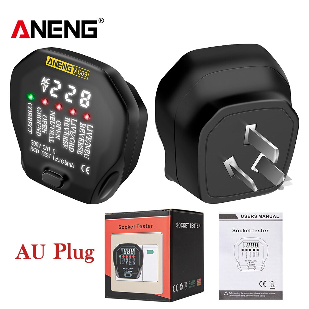 ANENG AC09 cyfrowy miernik robić gniazdka napięcie gniazdo testowe detektor nas/UK/ue/AU wtyczka na żywo ziemi neutralny mierników test RCD: AU wtyczka