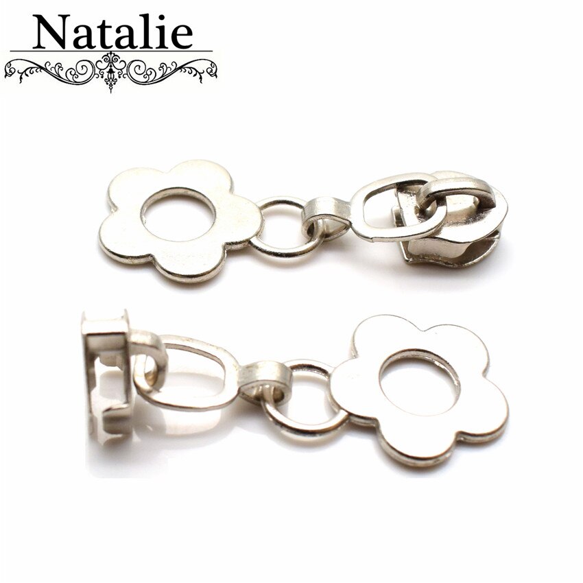 10pcs 5# Nylon Zipper Slider Silver Plating Metal Flower Zipper Pull Repair Kits Coat Wallet Suitcase Accessories Tailor Tool