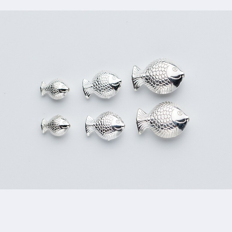 925 Sterling Silver Fish Spacer Beads S M L Size Craft Ornament Charm Silver Beads Fit Women Bracelets Necklace Make DIY Jewelry