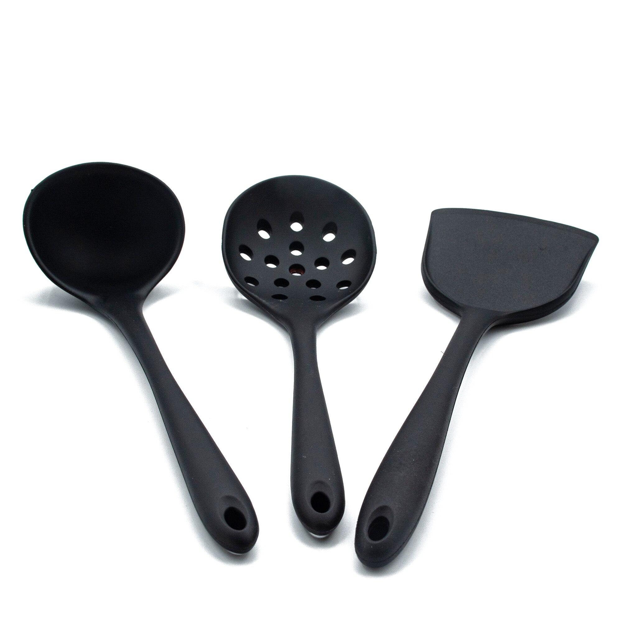 3 Stks/set Premium Siliconen Keuken Gebruiksvoorwerp Set Siliconen Pollepel Lepel Spatel Vergiet Lepel Non-stick Keuken Koken: Black