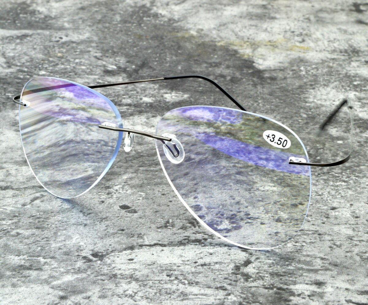 Ultralight Pilot Randloze Leesbril Met Aluminium Frame Voor Mannen Vrouwen Blauw Licht Blokkeren Met Case + 1.0 + 1.5 + 2.0 + 2.5