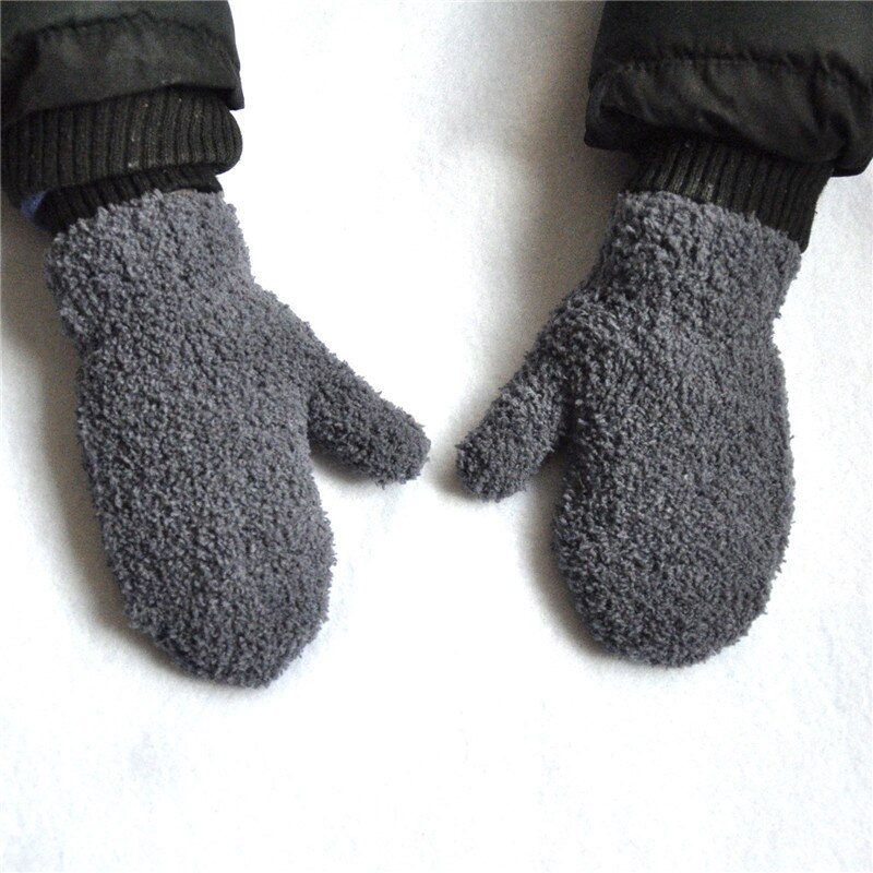 Warmom Plush Thick Warm Baby Gloves Winter Plus Velvet Mittens Children Kid Coral Fleece Full Finger Gloves For 1-4Y Kids Gloves: dark gray