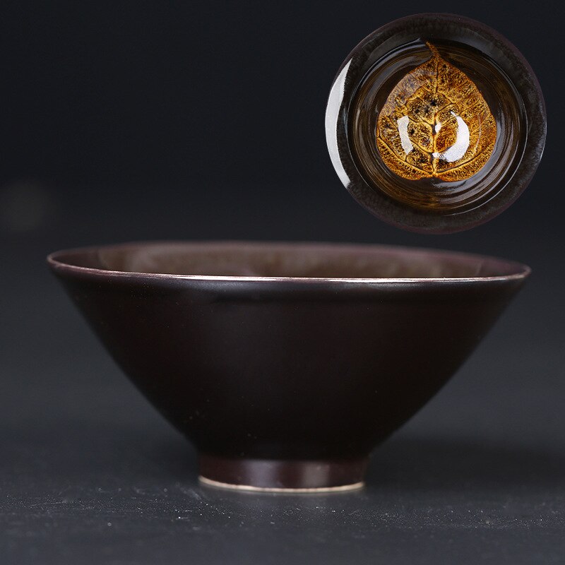 Neue Keramik Tee Tasse Muyezhan Tianmu Einzigen Tasse Maulbeere Blatt Echt Blatt Tee-einstellen Tasse Tee Schüssel Geformt Meister Tasse kung Fu Tee Tasse: H
