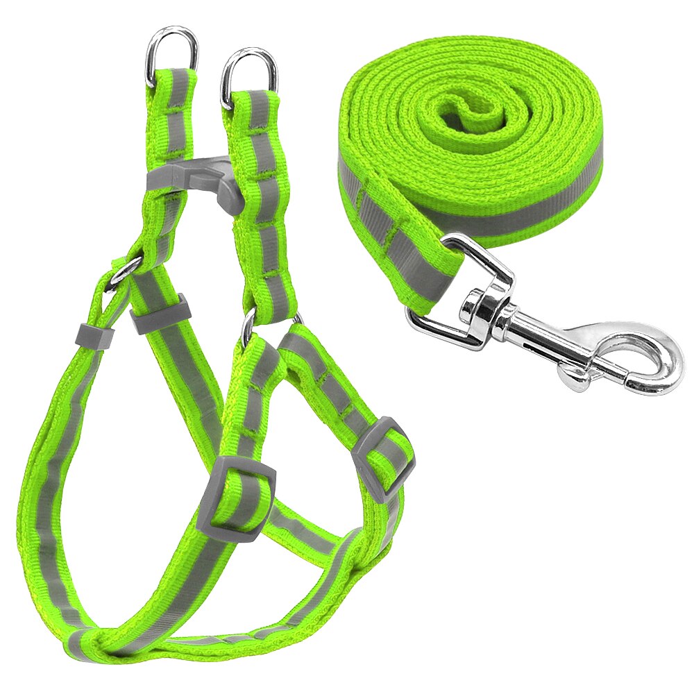 7 Colors Nylon Reflective Dog Harness Set S Yorkie Chihuahua Puppy Small Lead Leash Dogs Medium For M: Green / S