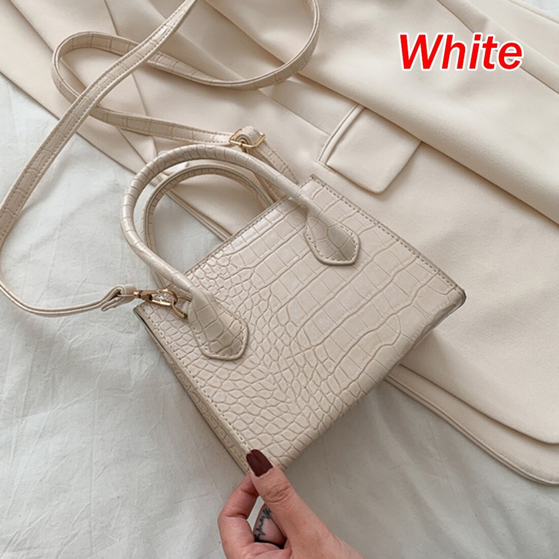 Sac à main en Faux cuir pour femmes, sac à bandoulière tendance tendance , petit sac à épaule classique motif Crocodile fermeture éclair, bourse solide: 1