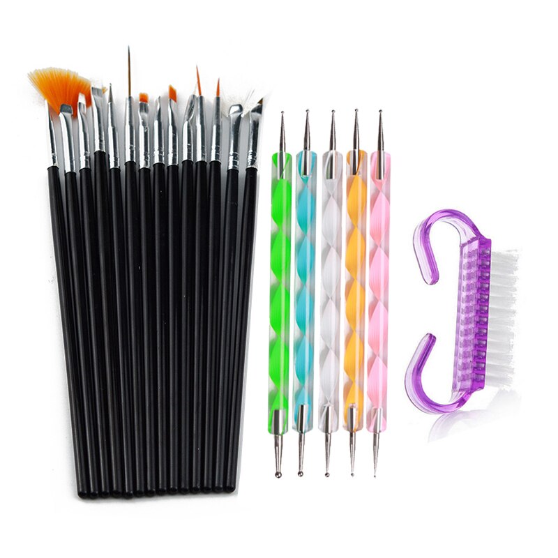 Addfavor 15 stk akryl neglekunst pensel uv gel polish maleri tegne pensler pen negle prik kit ren pensel manicure værktøj sæt: Sætb 002