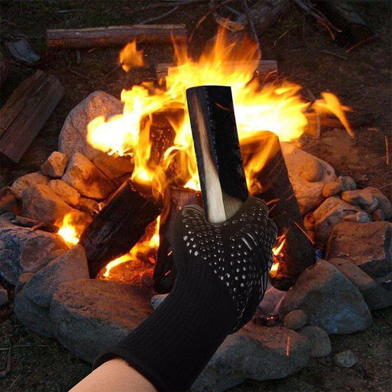1 stk. bbq-handsker ekstrem varmebestandig foring bomuldsovn til madlavning flammehæmmende anti-skoldede bbq-arbejdshandsker  k1817 j