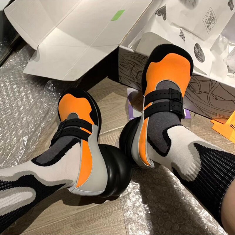 Orange svart kvinnor casual höga klackar mary janes skor kvinna tenis feminino espadrillor tjock sula creepers plattformsskor