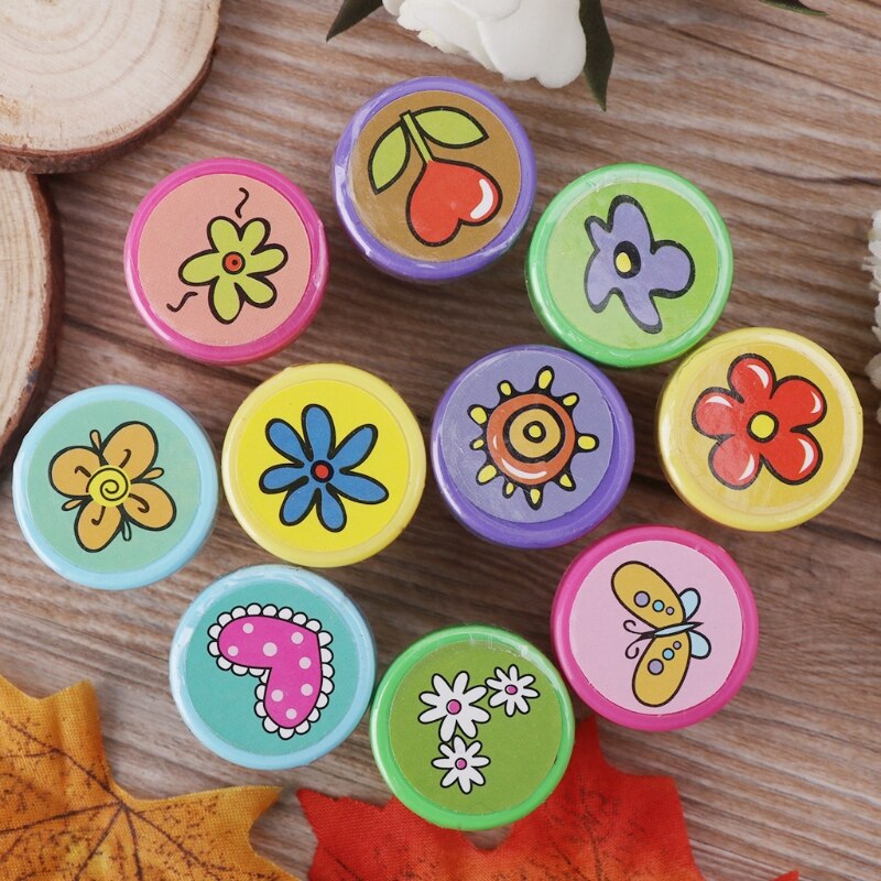 10 Stuks Kid Fun Cartoon Zelfinktende Stempels Scrapbooking Leuke School Craft Willekeurige Kleuren