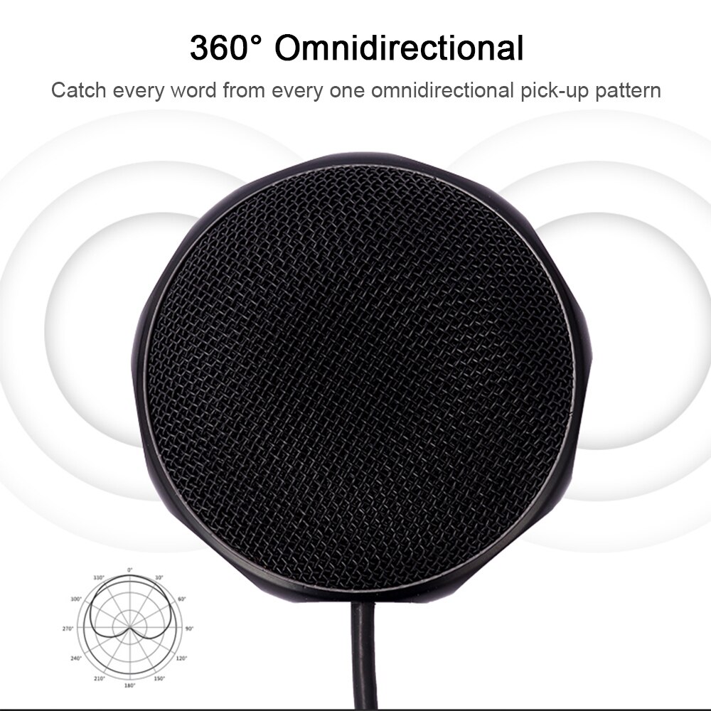 Micrófono de conferencia USB portátil, condensador omnidireccional de 360 ° para videoconferencia, videoconferencia, videojuegos, chat, PC, micrófonos
