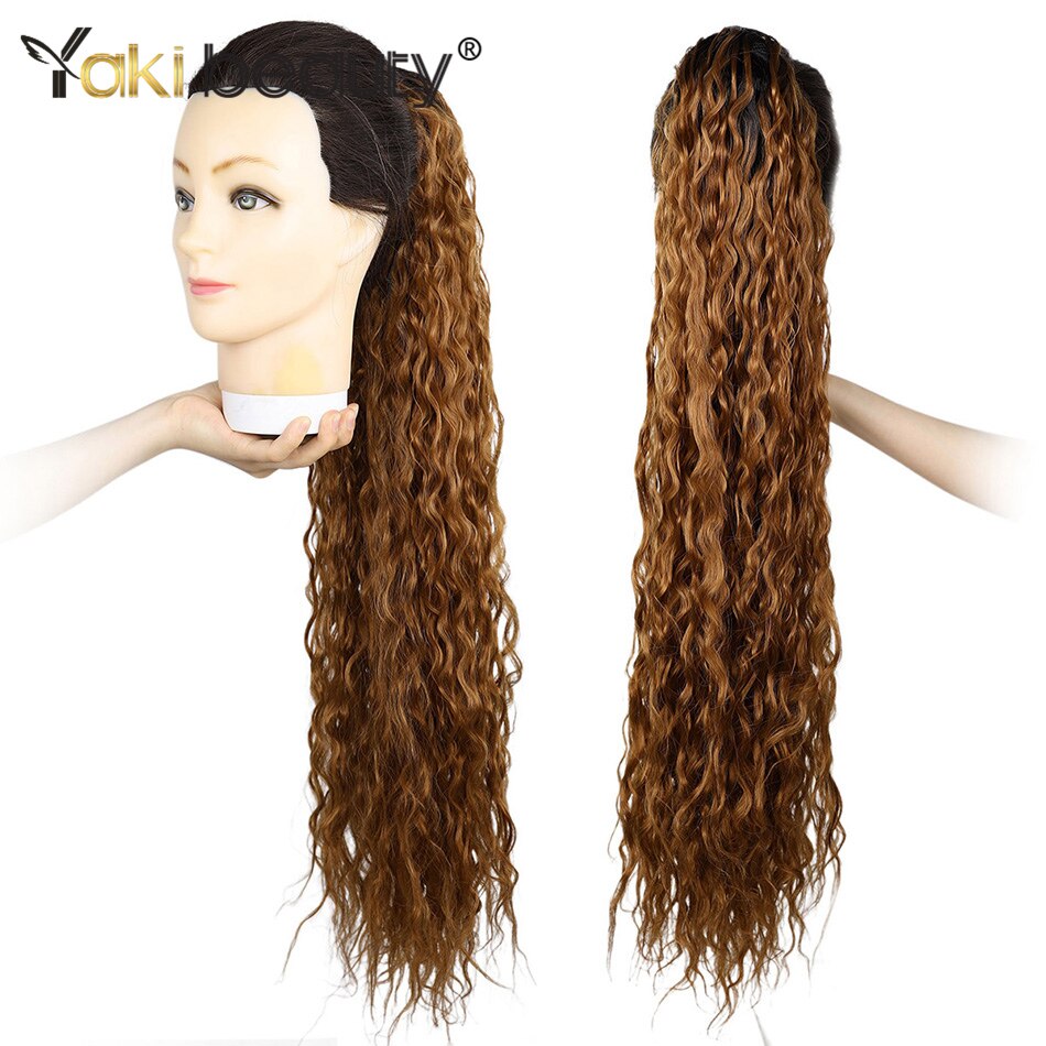 Synthetic Ponytail Water Wave Hair Extension 30Inch 140G Long Natural Black Omber Color Hairpieces For Women By YAKI BEAUTY