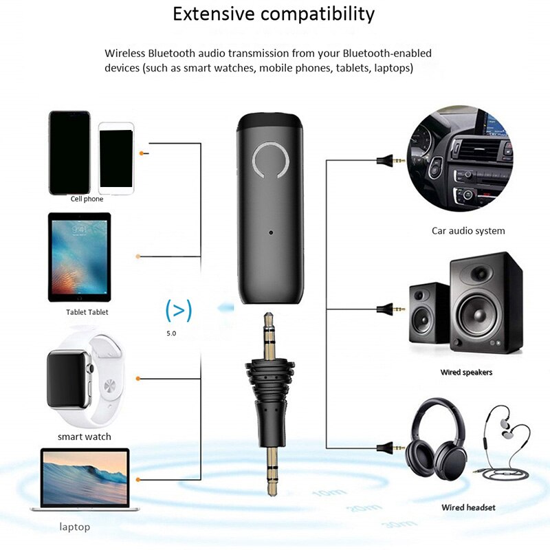 Bluetooth 5.0 Car Bluetooth Audio Receiver Tws 3.5Mm Ruisonderdrukking Ontvanger Ingebouwde Microfoon