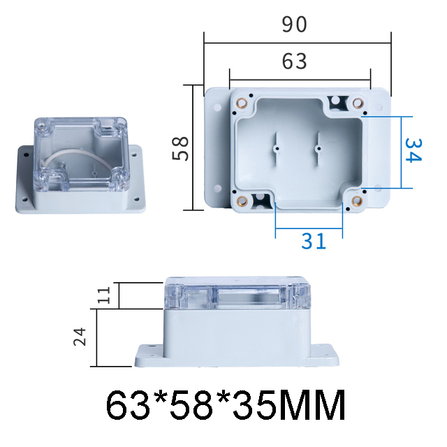 IP65 Plastic Transparent Box Waterproof ABS Visible Wire Junction Box Enclosures For Electronics Outdoor Instrument Project Box: 64x58x35mm