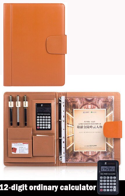 Classeur à anneaux a4 en cuir PU avec classeur-orange/marron/noir: orange 1