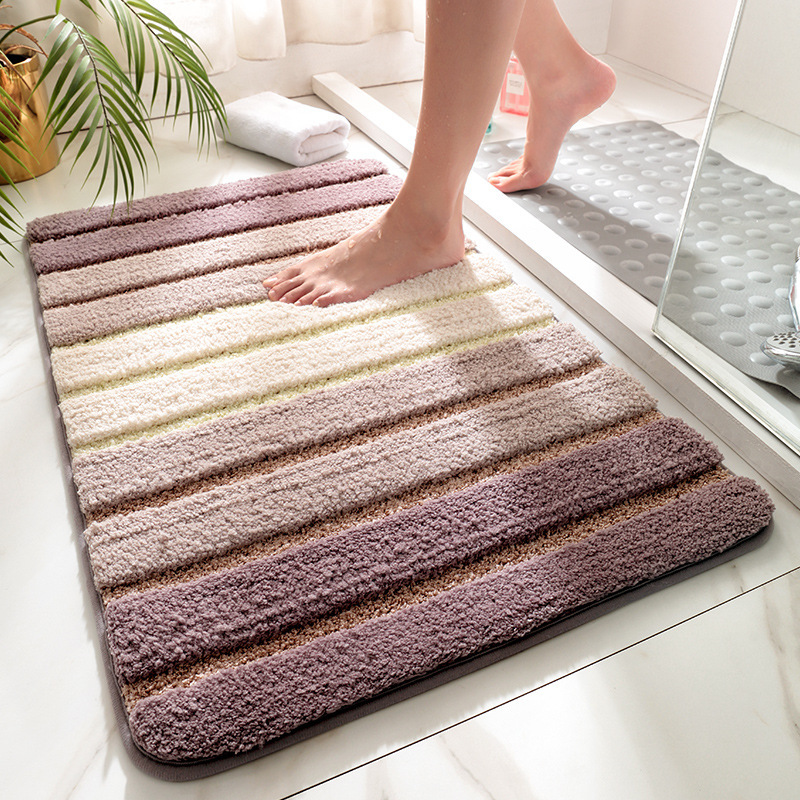Striped Bathroom Mats Thickened Long Hair Floor Carpet Toilet Door Absorbent Bathroom Tub Mat Kitchen Rug Non-slip Foot Pad: Burgundy / 1400MMx2000MM
