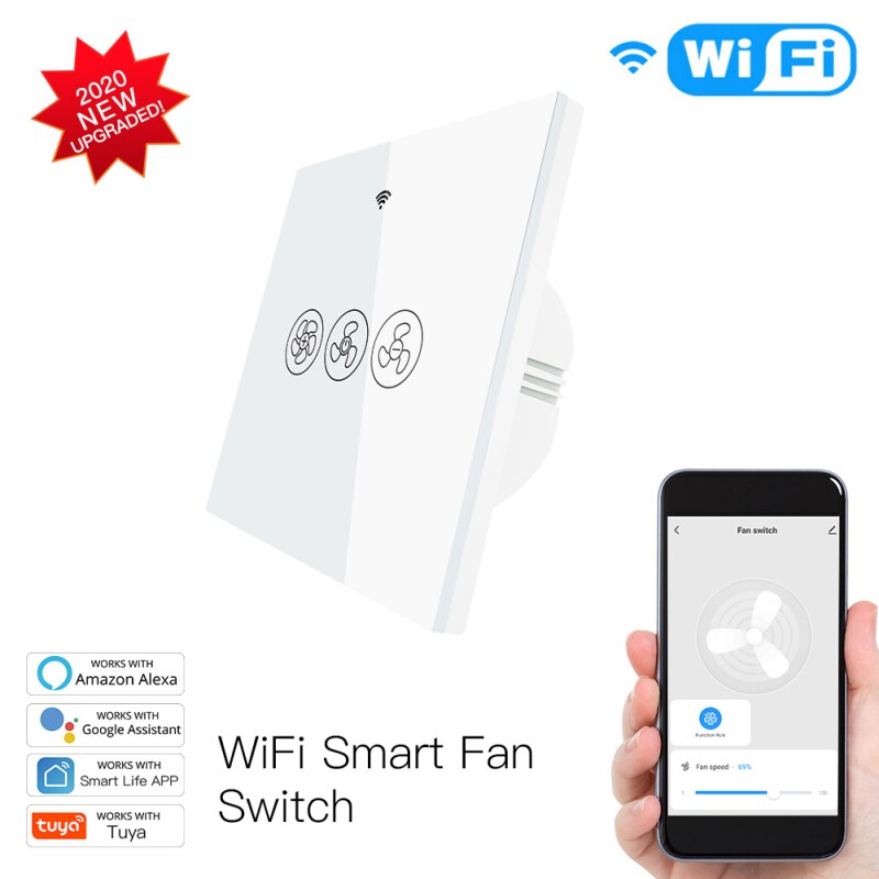 WiFi + RF433 Smart Ceiling Fan Switch Tuya/Smart Life App control 2/3 Way Wireless Remote Control Work with Alexa Google Home