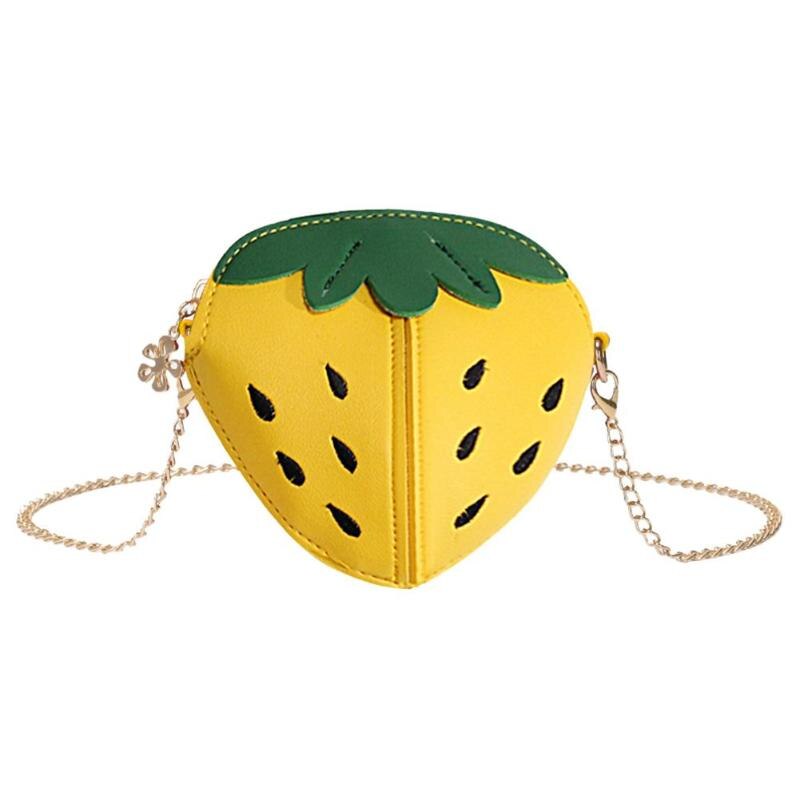 Söta tecknade crossbody väskor för kvinnor jordgubbar mini pu läder axelväskor: Gul