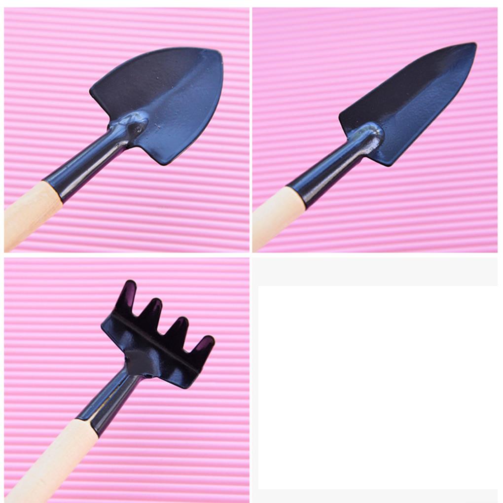 3pcs Mini Portable Gardening Tool Metal Head Shovel Rake Spade Plant Garden Soil Raising Flowers Wooden Handle Tool Set Garden