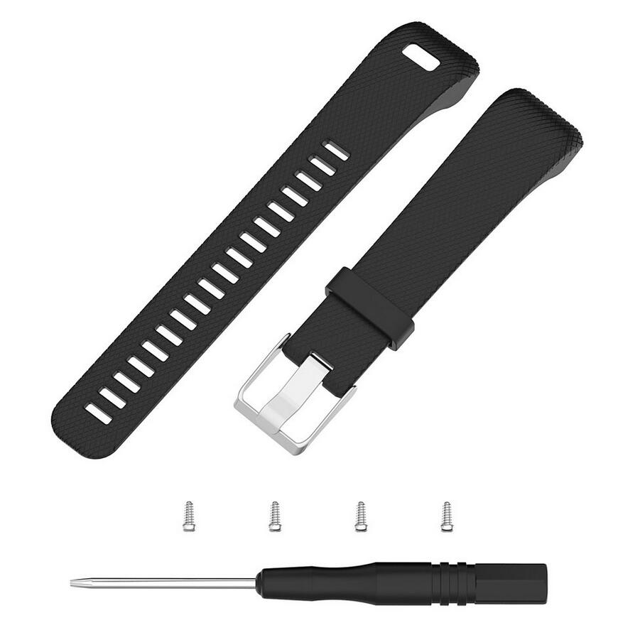 Beste Polsband Voor Garmin Vivosmart Hr Plus Hr + Horlogeband Met Gereedschap Schroef Sport Siliconen Horloge Band Armband polsband: Black