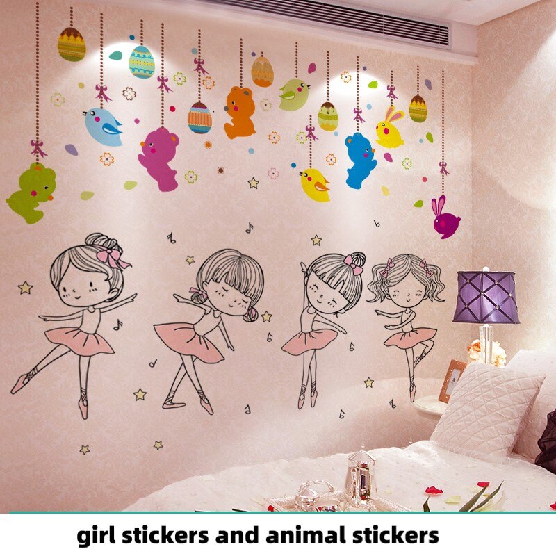 [shijuekongjian] dierenhangers muurstickers diy balletmeisjes dansers muurstickers voor kinderkamer babykamer huisdecoratie: Meisje en dier