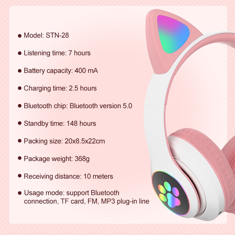 Rvb chat oreille sans fil casque Bluetooth 5.0 basse bruit annulation adultes enfants fille casque soutien TF carte avec micro accolade