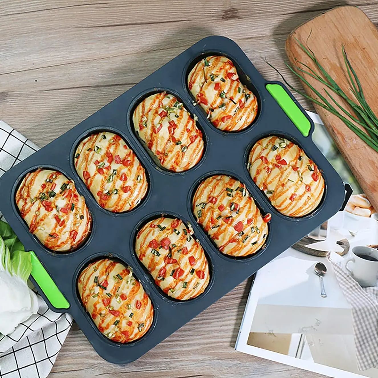 Hamburger Bun Mold Non-Stick Food Grade Silicone Bread Loaf Pan Baguette Pan French Bread Baking Forms Burger Buns Sandwich Tray