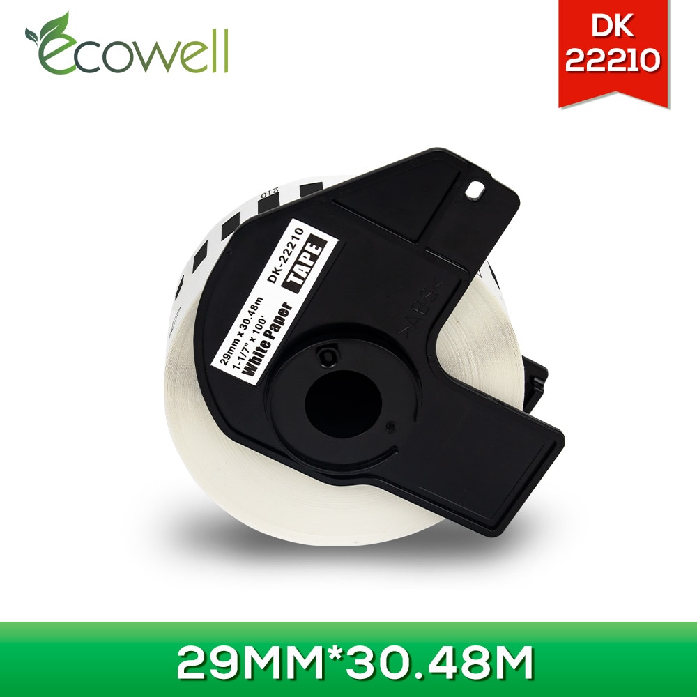 Ecowell etiketter streckkodsdekal dk -22210 dk22210 29mm*30.48m kompatibel för brother ql l -500 ql-550 ql-570 ql-570vm etikettmaskiner