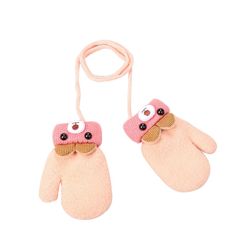 Newborn Kids Cartoon Cute Baby Boys Girls Winter Warm Gloves Wool Mittens Thick Knit Full Rope Finger Warmer Gloves 0-3Y: Light pink