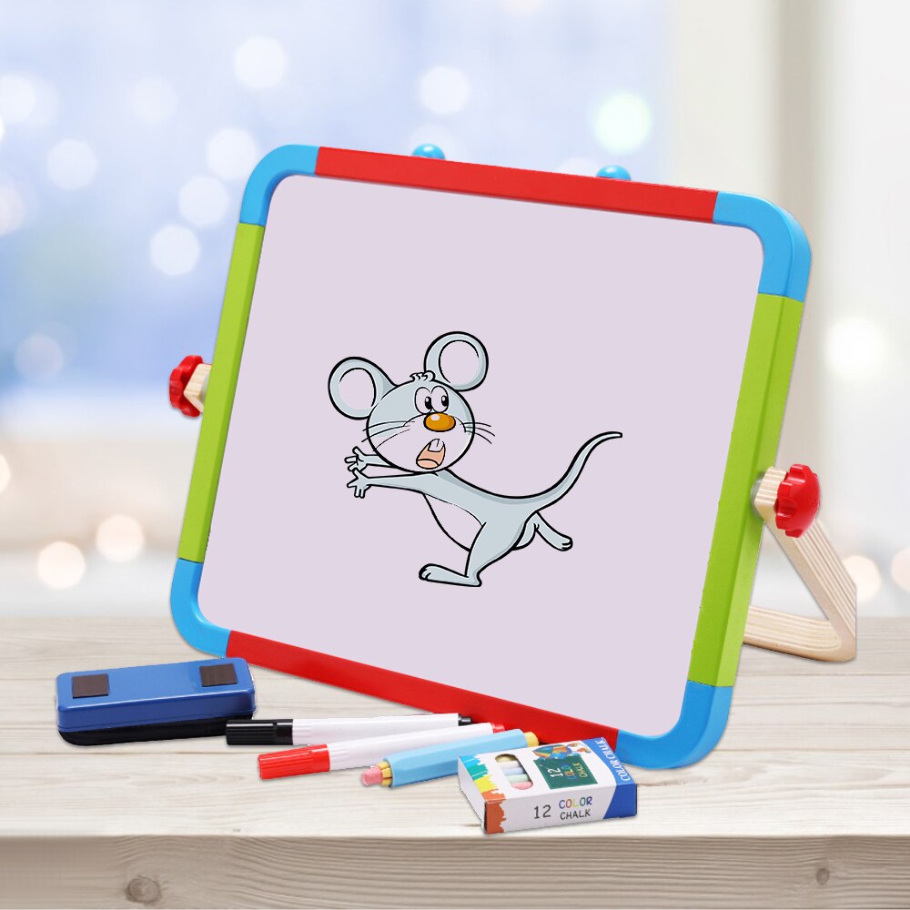Wooden Easel Double-Sided Chalkboard & Magnetic Tabletop Dry Erase Board Foldable Standing Art Easel Perfect for Children