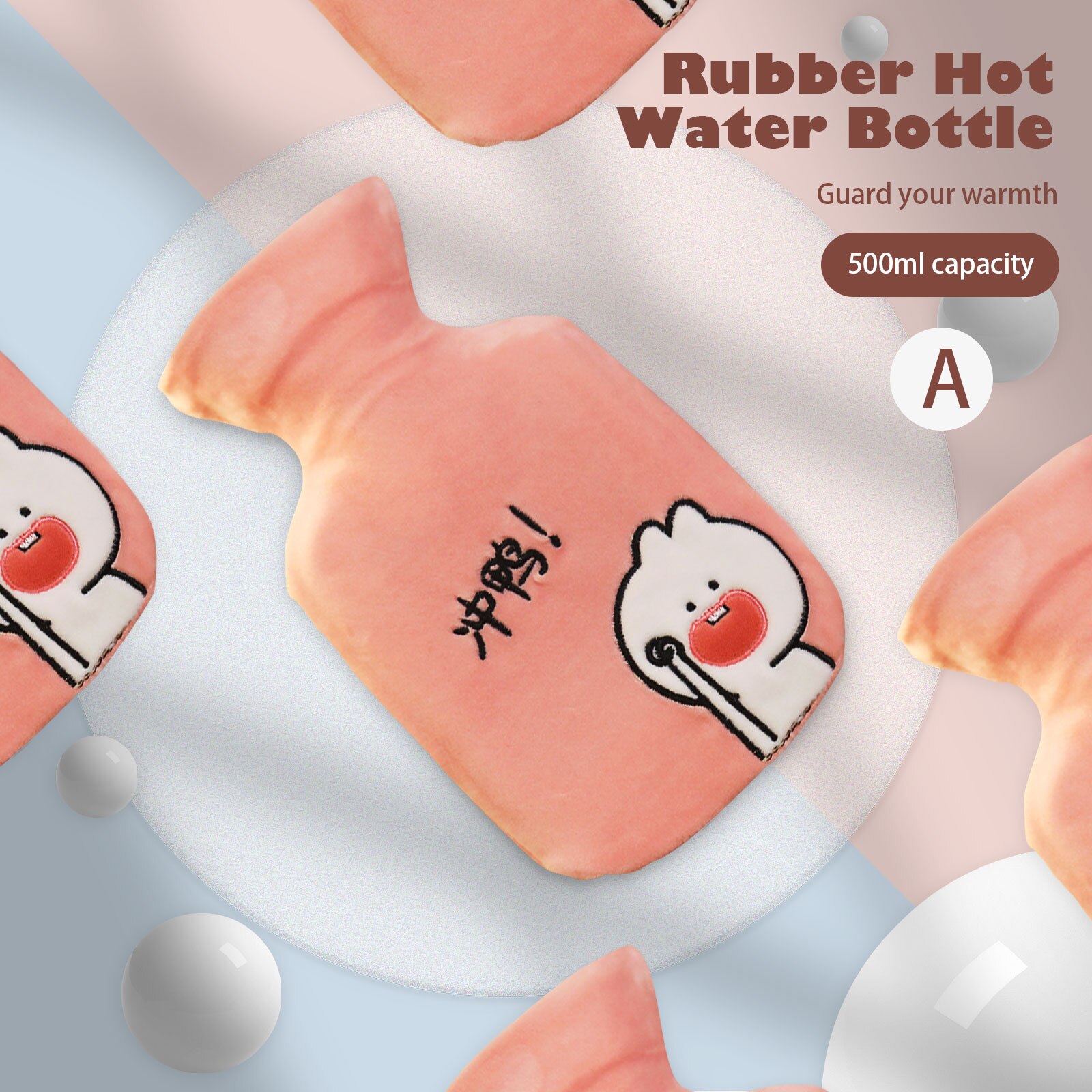 1000ml Rubber Water Bottle with Plush Cartoon Cute Cover Warm Water Bag Hand Stomach Waist Warmer for Home Classroom Office: A