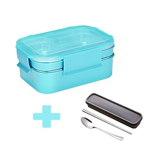 Lunchbox 2 lagen 304 roestvrijstalen thermo bento box voedselcontainer kantoormedewerker lunchbox kinderen bento box verwarmde lunchbox: Zilver