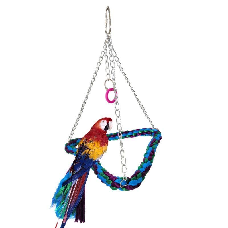 Fugl hængende gynge trekant bomuldsreb indpakket aborrebur fugl papegøje tyggelegetøj klatre stående bar legetøj til undulatparakit