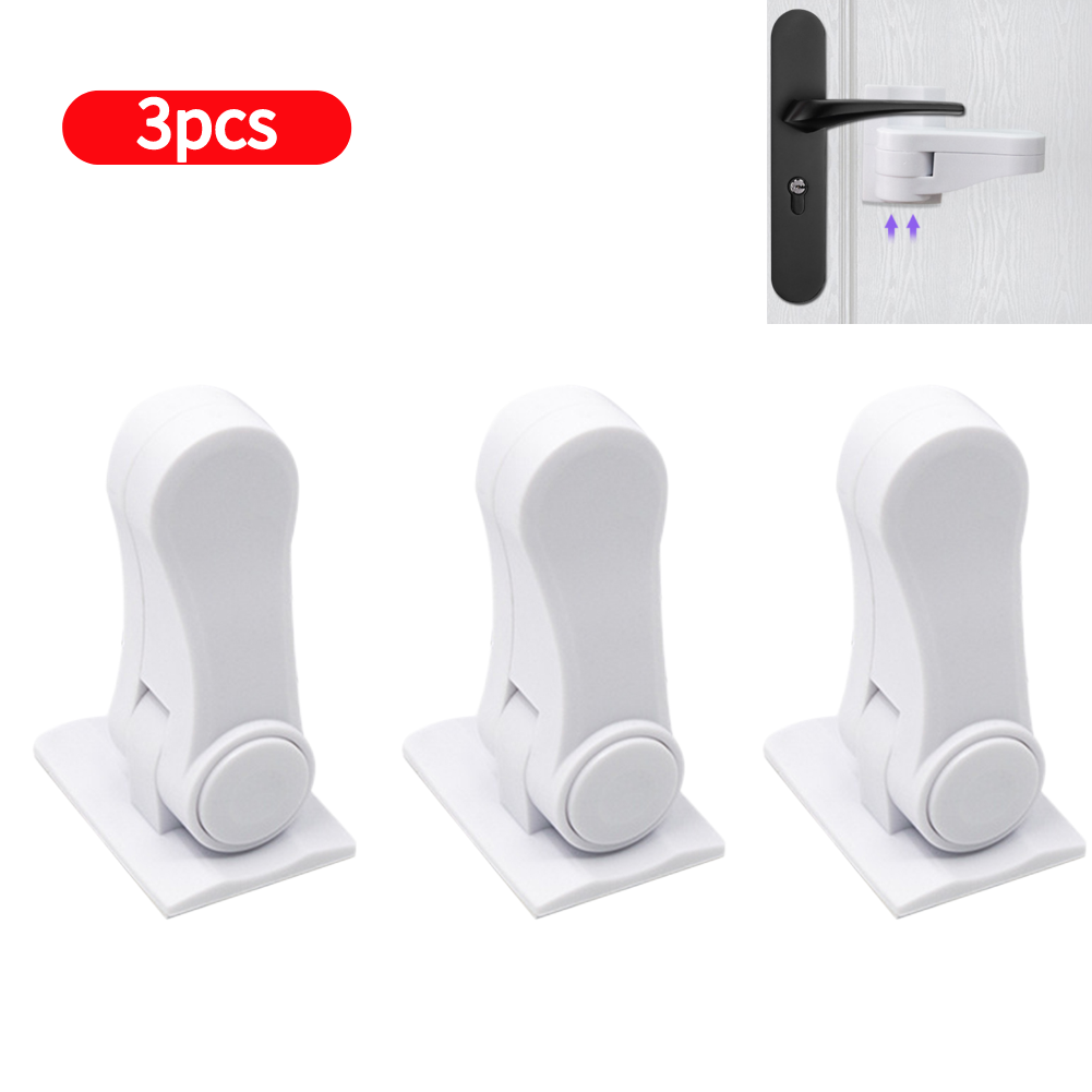 Universal Door Lever Lock Child Baby Safety Lock Rotation Proof Door Adhesive Security Latch Multi-functional: WHITE