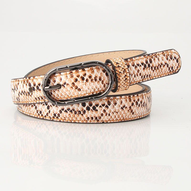 Slangenprint dames pu leren tailleband dames dunne skinny riemen voor dames jeans jurk riem zwarte metalen gesp: Khaki