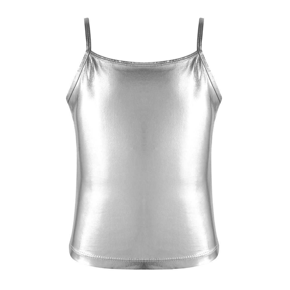 Camiseta sin mangas con tirantes finos para niños y niñas, Top metálico brillante para baile, ropa de baile, camisola de Ballet Gymanastics: 12 / Silver