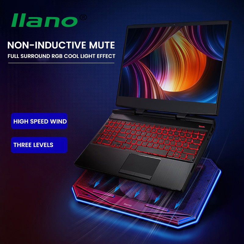 LLANO Within 18inches Gaming Laptop Cooler A Large Fan Laptop Cooling Pad Full Surround RGB Marquee Notebook Radiator Stand