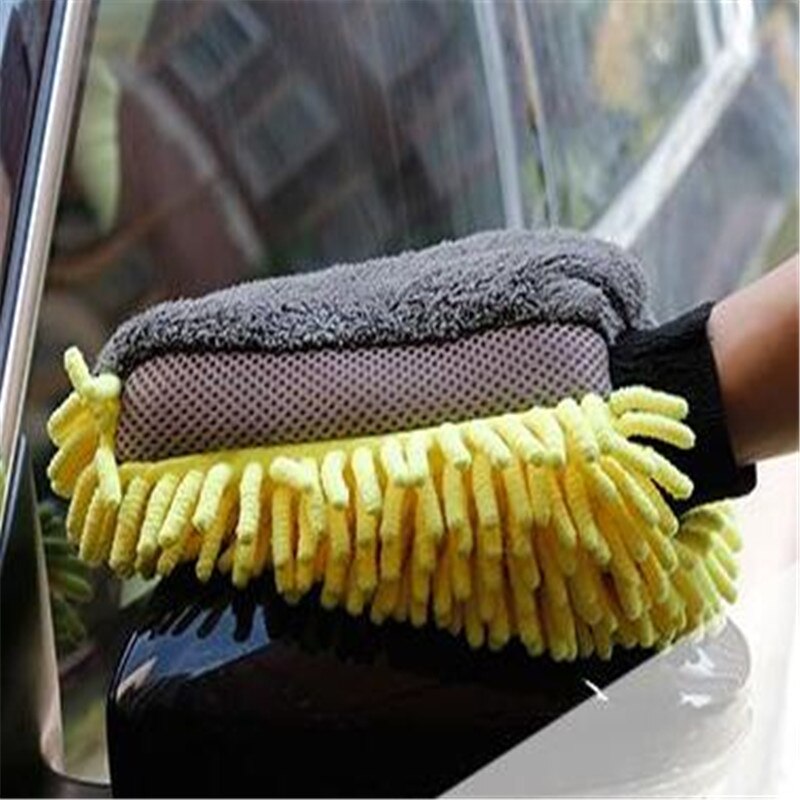 Guantes de microfibra de chenilla resistentes al agua para lavado de coches, manopla gruesa para limpieza de coches, cepillo de cera para cuidado automático, de doble cara: type1 yellow