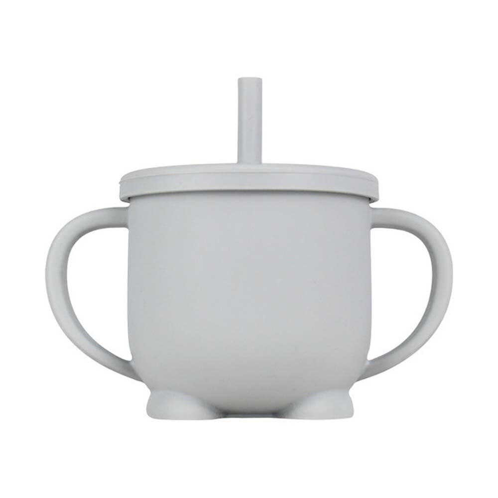 Vasos con pajita de silicona para niños, tazas para aprender a beber para bebés, tazas a prueba de fugas y caídas para niños: Gris
