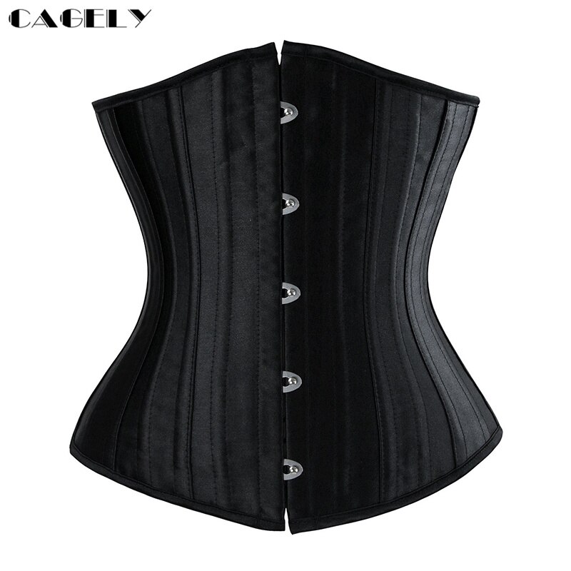 24 Steel Boned Satin Waist Trainer Cincher Underbust Corset Top Underneath Lace-up Bustier Tummy Slim Shapewear Sexy Lingerie