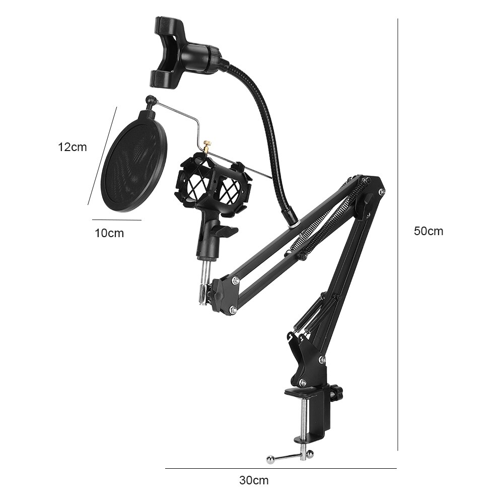 Professionele Verstelbare Microfoon Stand Folding Opname Ondersteuning Clip Accessoire Telefoon Houder Slang