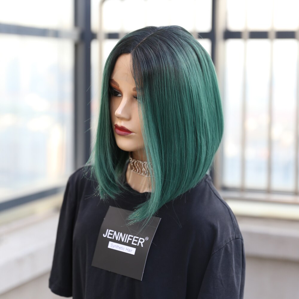 Silky Straight Synthetic Wig Middle Part Lace wigs For women Short Bob Heat Resistant Hair Middle Part Purple/Pink/Green/613