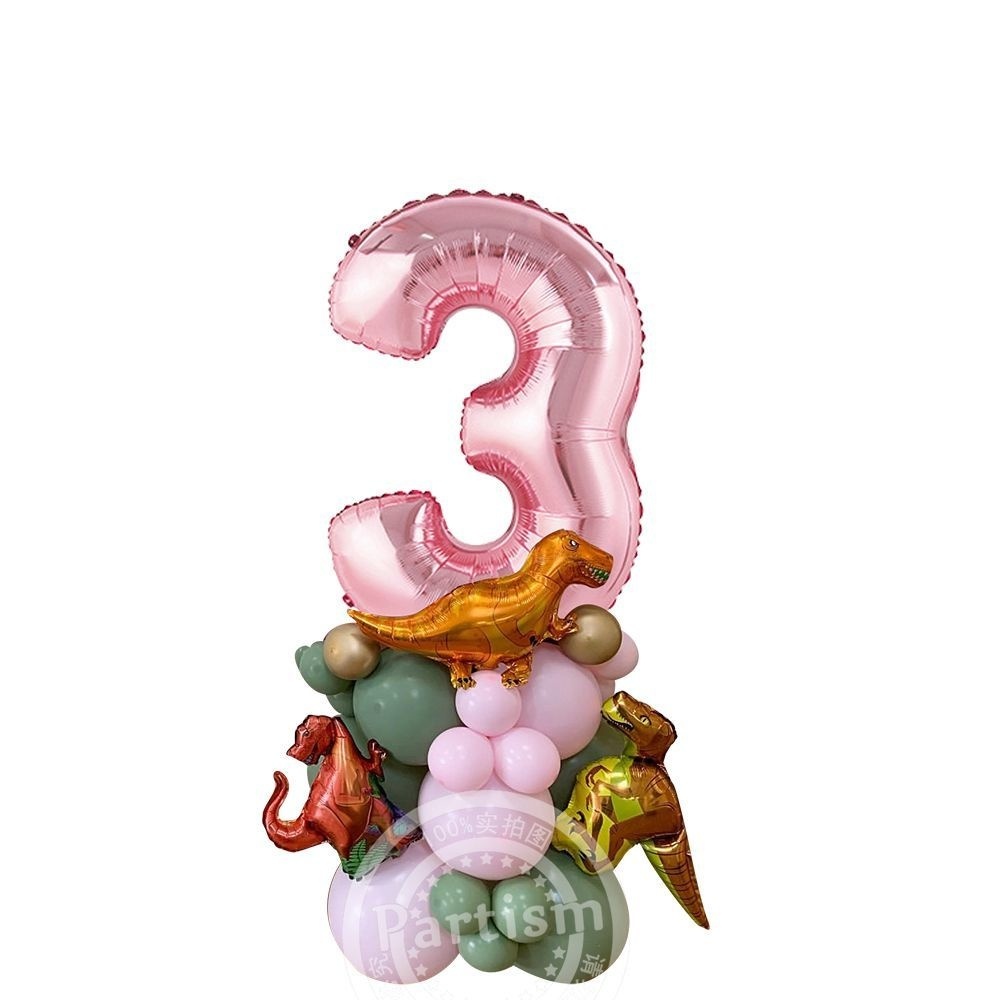 1 Juego de cajas de dulces de cartón con forma de torre de globos de dinosaurio rosa para niña, decoraciones para de feliz cumpleaños con temática de dinosaurio, suministro de: RUBY