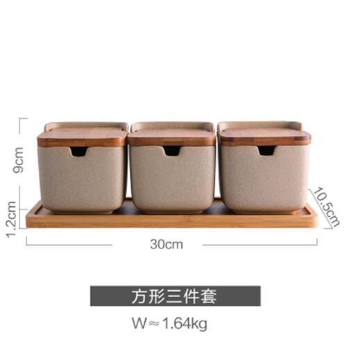 Style japonais assaisonnement boîte ménage sucre céramique bol assaisonnement pot avec couvercle sel pot huile d'olive bouteille cuisine fournitures: 3pcs2