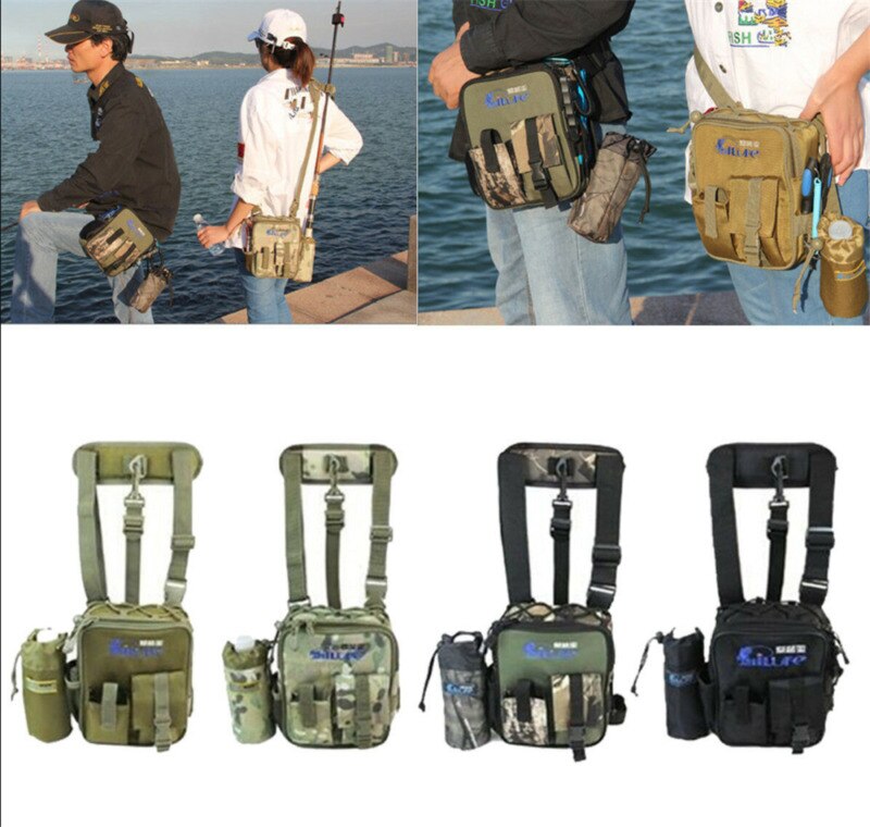 Uk vattentät canvas fiskeredskap väska pack midja skuldra lockspö förvaringsväska