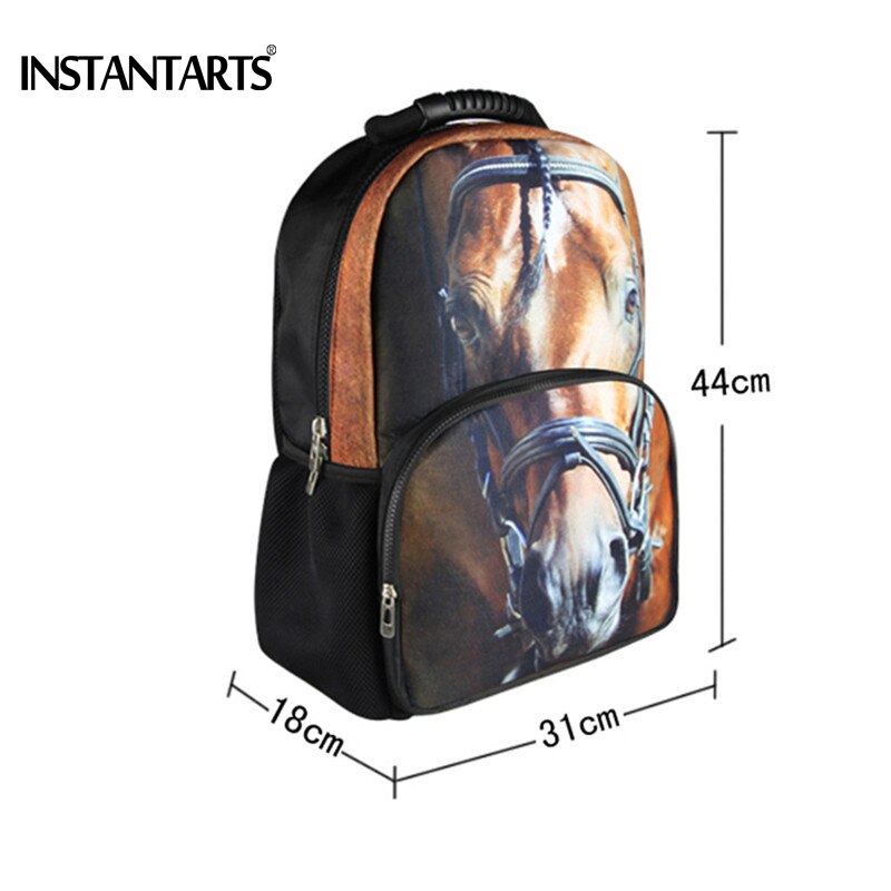 INSTANTARTS Cool Crazy Horse Men Felt Backpacks Travel Laptop Bagpack for Teenager Boys 3D Animal Printing Backpack Man Mochilas