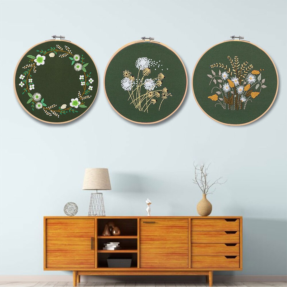 Handwork Needlework Plants Pattern Threads Tools Home Decoration Cross Stitch Embroidery Flowers DIY Starter Kit Ribbon Painting